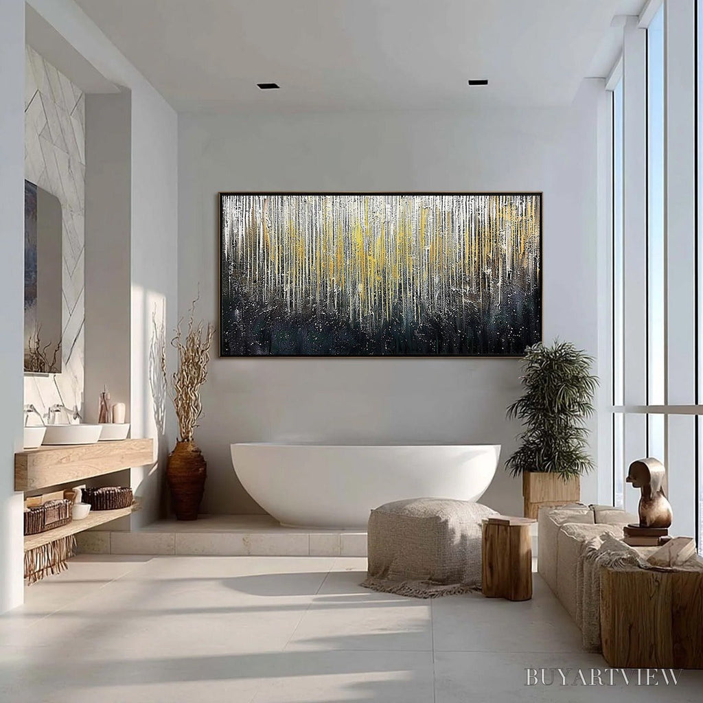 ARTOVITAS Golden Cascade – Large Textured Abstract Gold and Black Painting - image 4