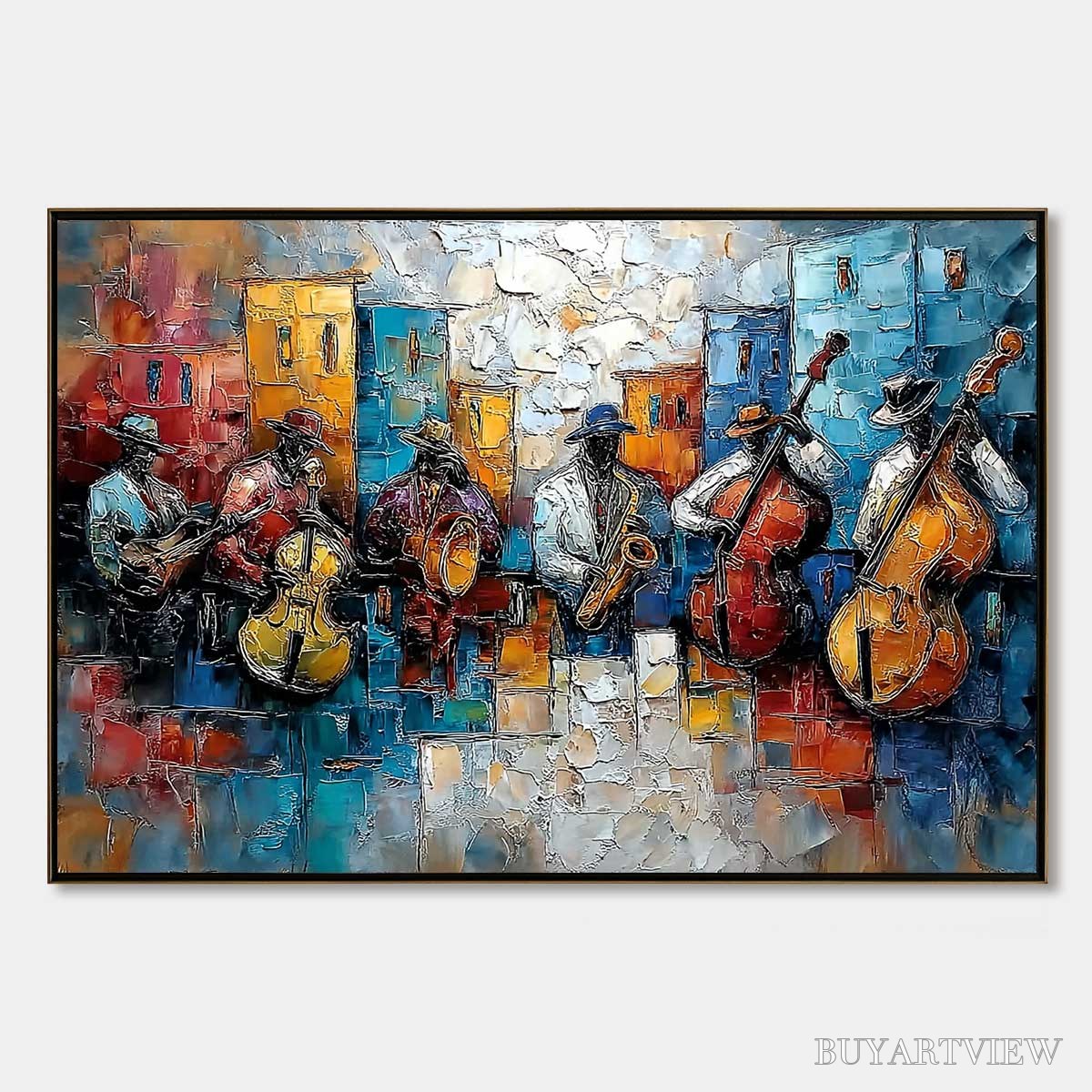ARTOVITAS Urban Melody – Textured Impasto Painting of a Jazz Band Street Performance - image 1