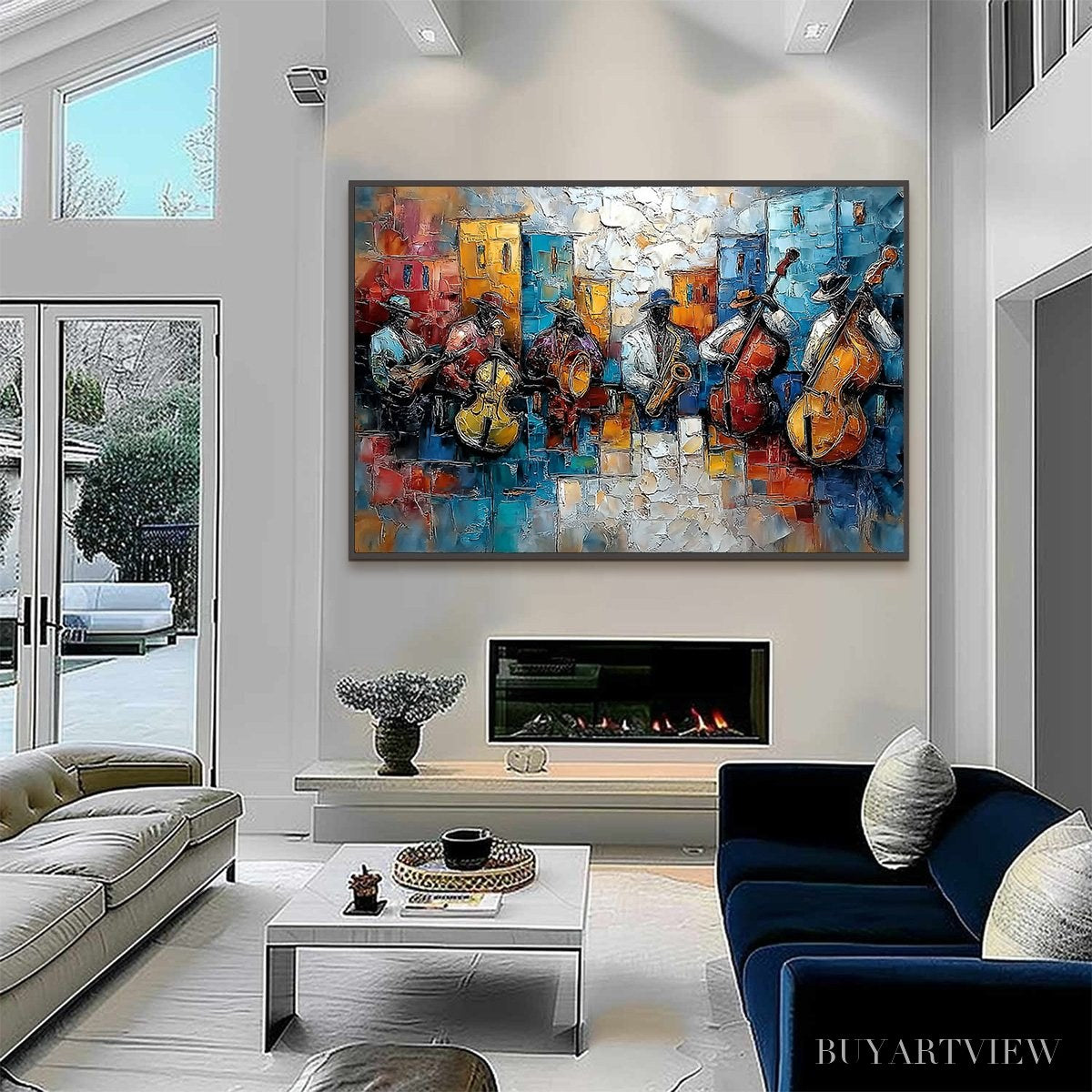 ARTOVITAS Urban Melody – Textured Impasto Painting of a Jazz Band Street Performance - image 6