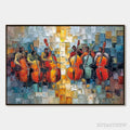 ARTOVITAS Rhythm in Hue – Textured Palette Knife Painting of a Cello Ensemble - image 1
