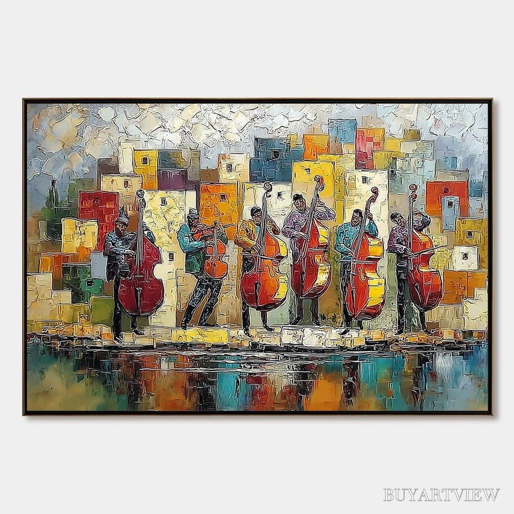 ARTOVITAS Urban Serenade – Colorful Textured Impasto Painting of Musicians - image 1