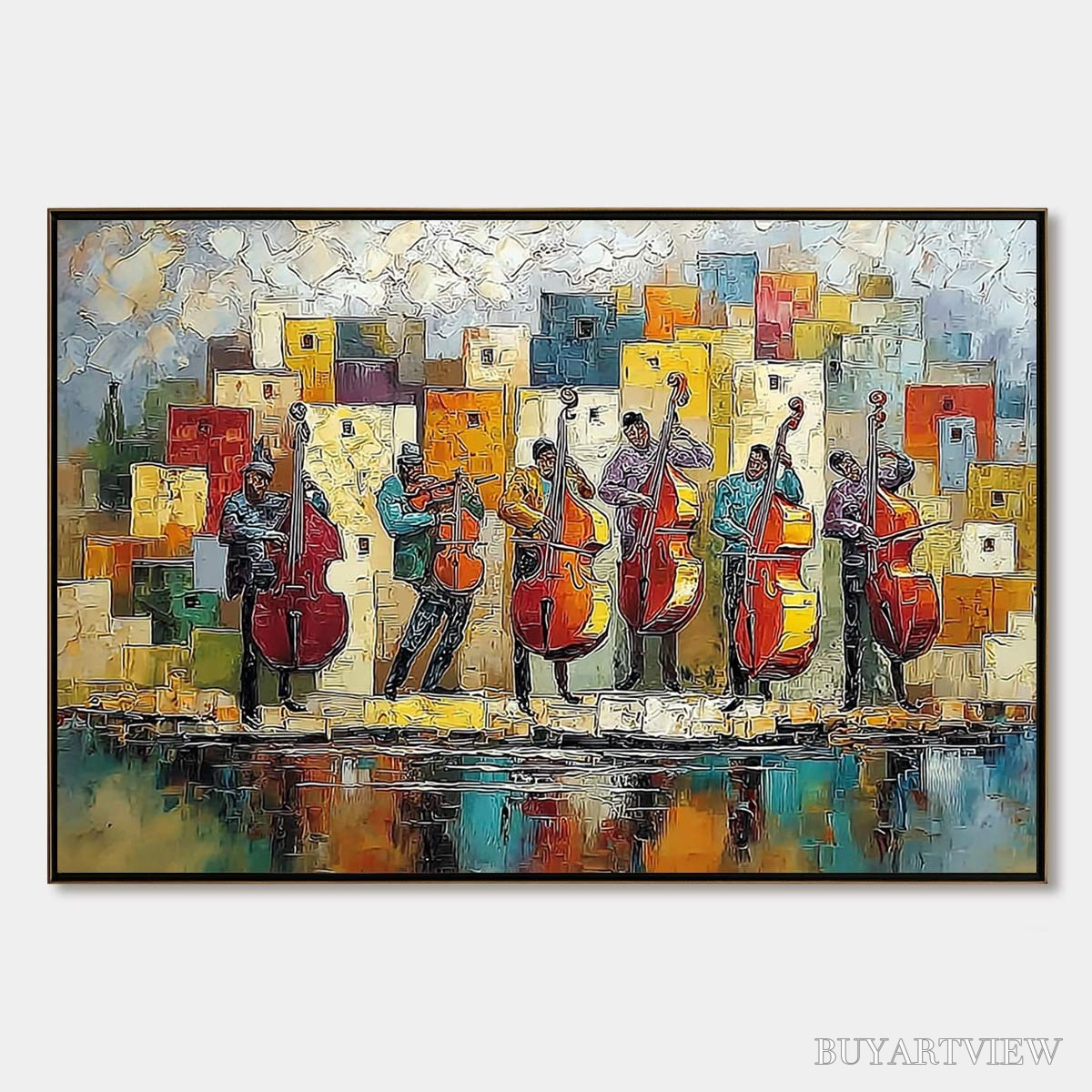 ARTOVITAS Urban Serenade – Colorful Textured Impasto Painting of Musicians - image 1