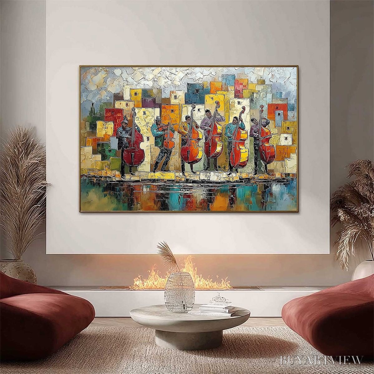 ARTOVITAS Urban Serenade – Colorful Textured Impasto Painting of Musicians - image 2