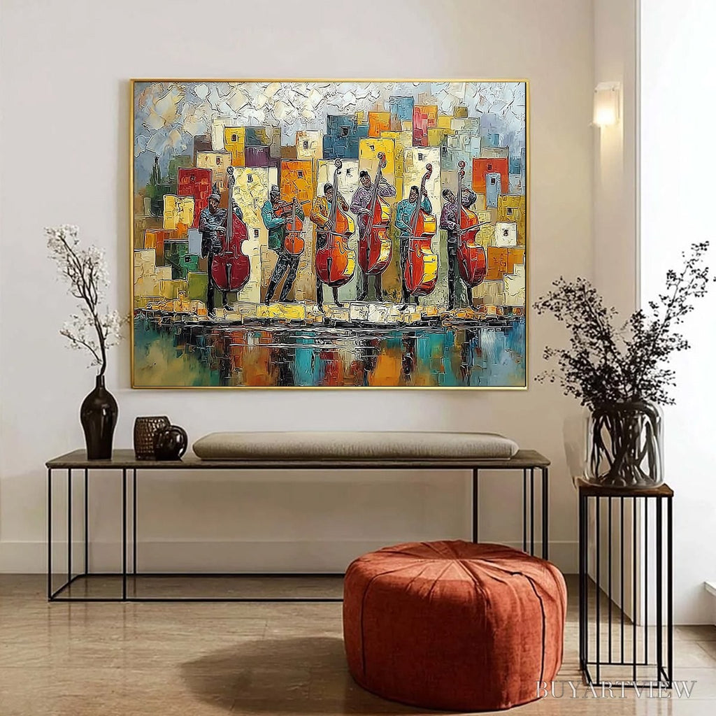ARTOVITAS Urban Serenade – Colorful Textured Impasto Painting of Musicians - image 4
