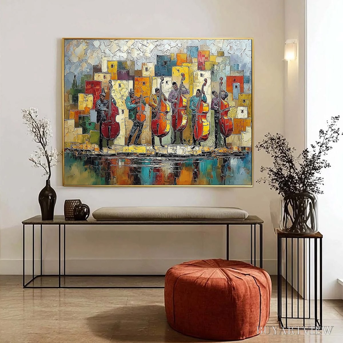 ARTOVITAS Urban Serenade – Colorful Textured Impasto Painting of Musicians - image 4