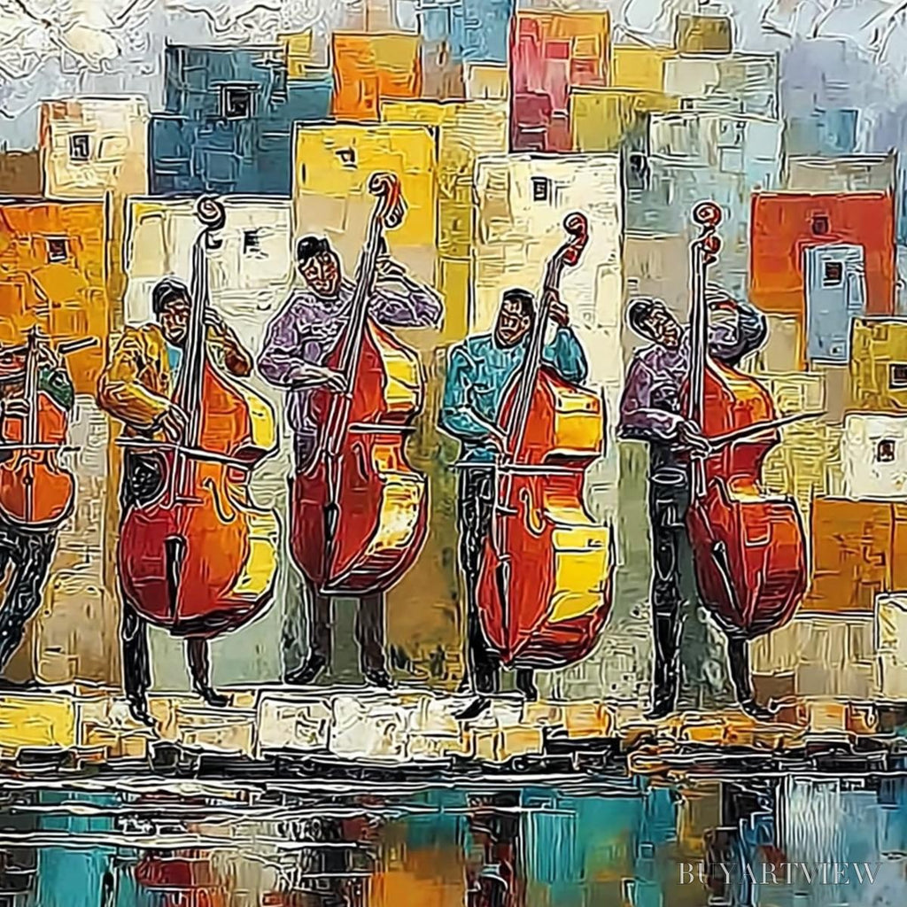 ARTOVITAS Urban Serenade – Colorful Textured Impasto Painting of Musicians - image 5