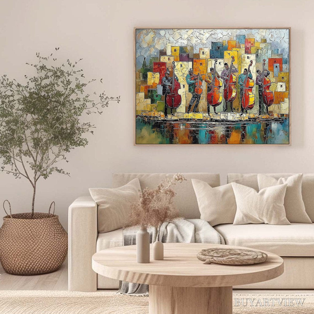 ARTOVITAS Urban Serenade – Colorful Textured Impasto Painting of Musicians - image 6
