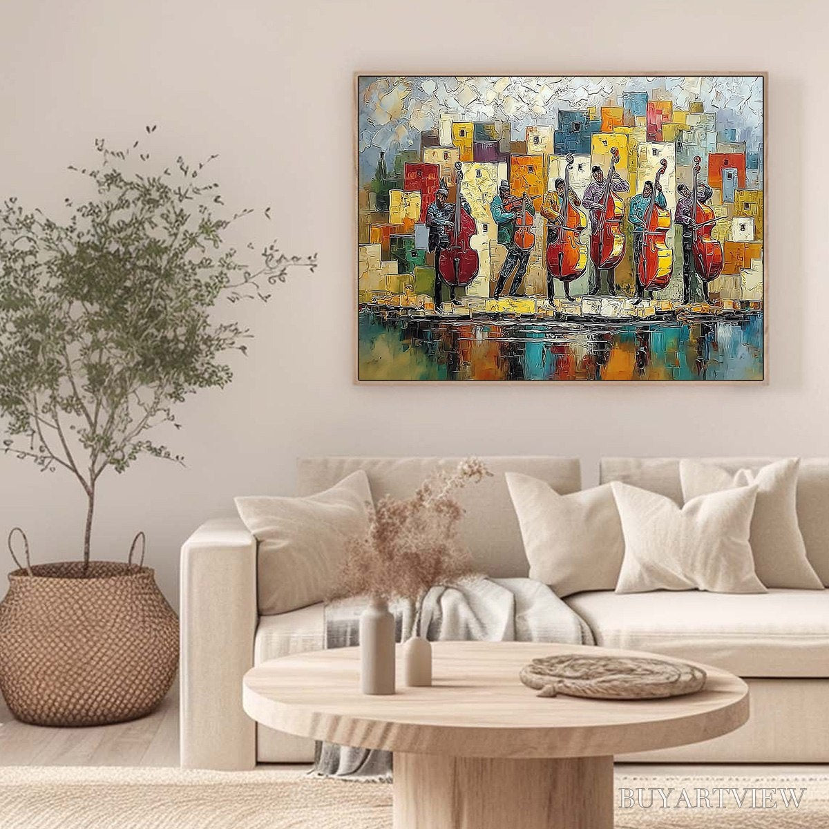 ARTOVITAS Urban Serenade – Colorful Textured Impasto Painting of Musicians - image 6