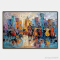 ARTOVITAS Urban Serenade – Textured Palette Knife Painting of City Musicians - image 1
