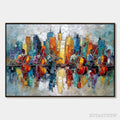 ARTOVITAS Skyline Sonata – Textured Palette Knife Painting of Musicians and Cityscape - image 1