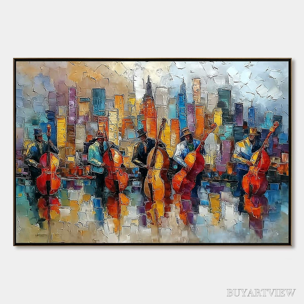 ARTOVITAS Urban Serenade – Textured Palette Knife Cityscape Jazz Painting - image 1