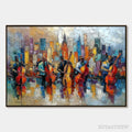 ARTOVITAS Urban Serenade – Textured Palette Knife Cityscape Jazz Painting - image 1