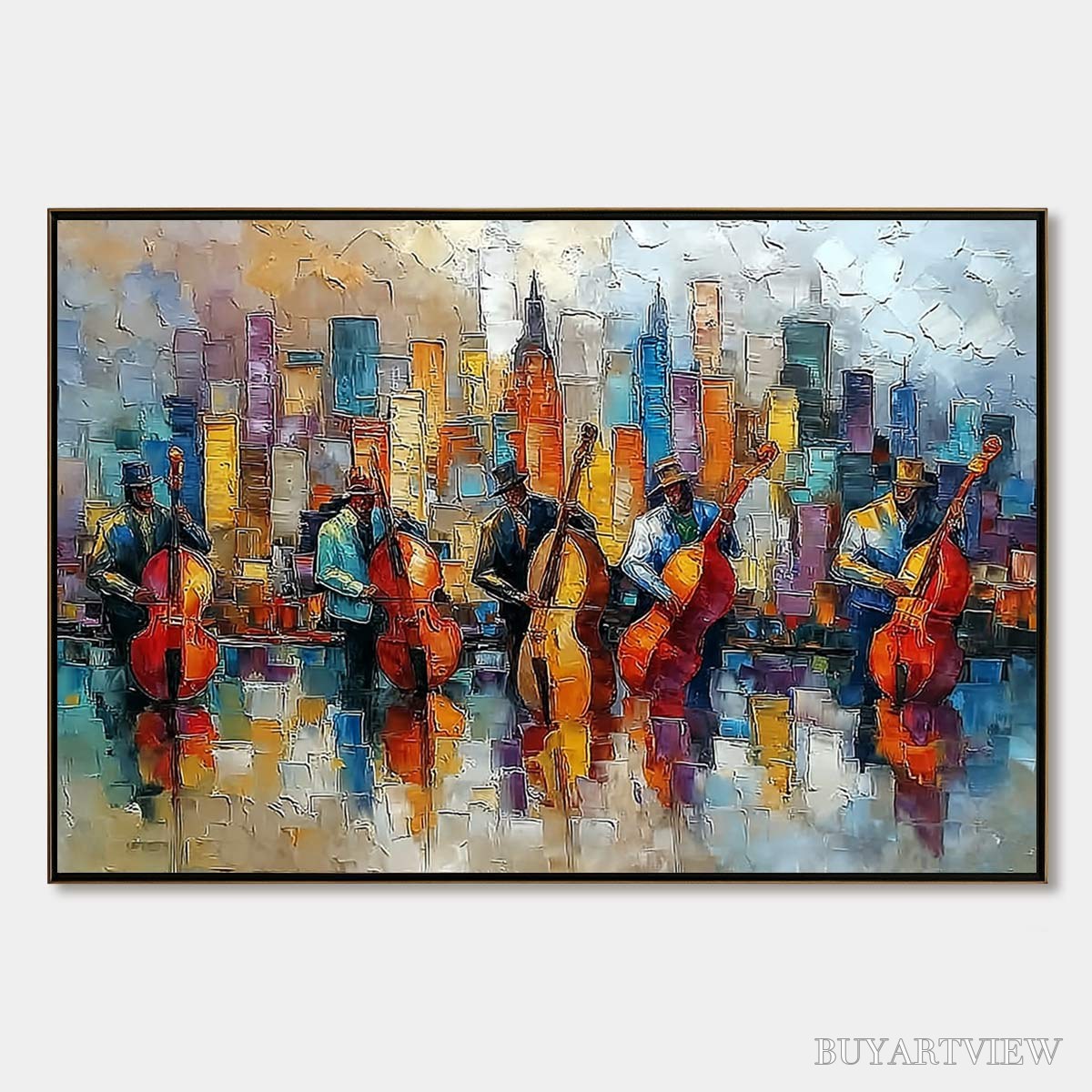 ARTOVITAS Urban Serenade – Textured Palette Knife Cityscape Jazz Painting - image 1