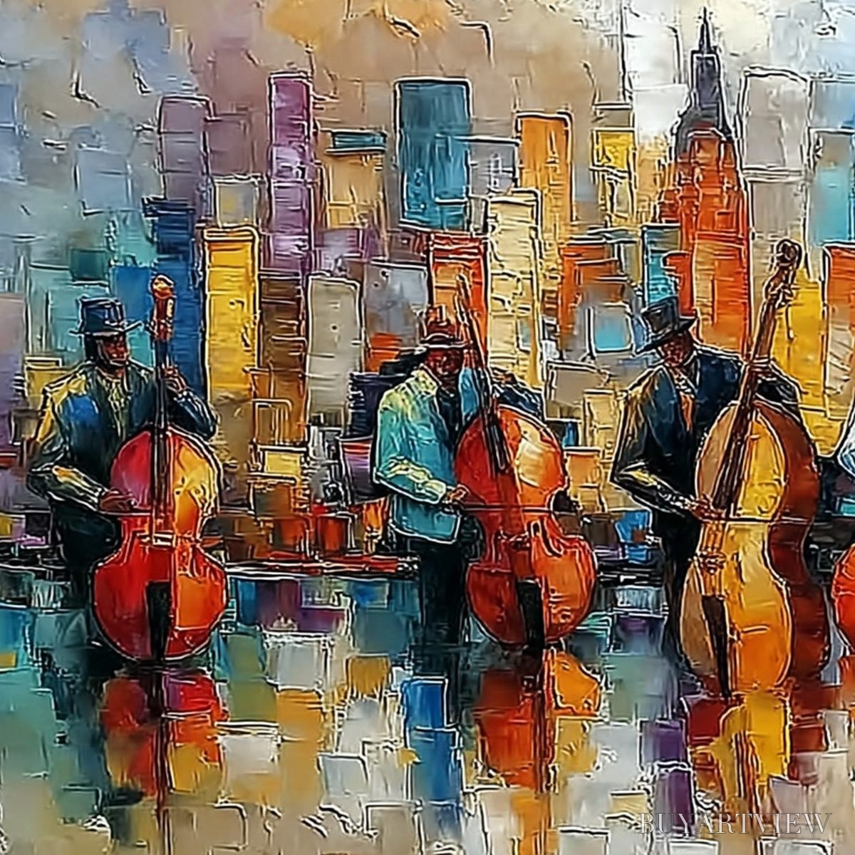 ARTOVITAS Urban Serenade – Textured Palette Knife Cityscape Jazz Painting - image 3