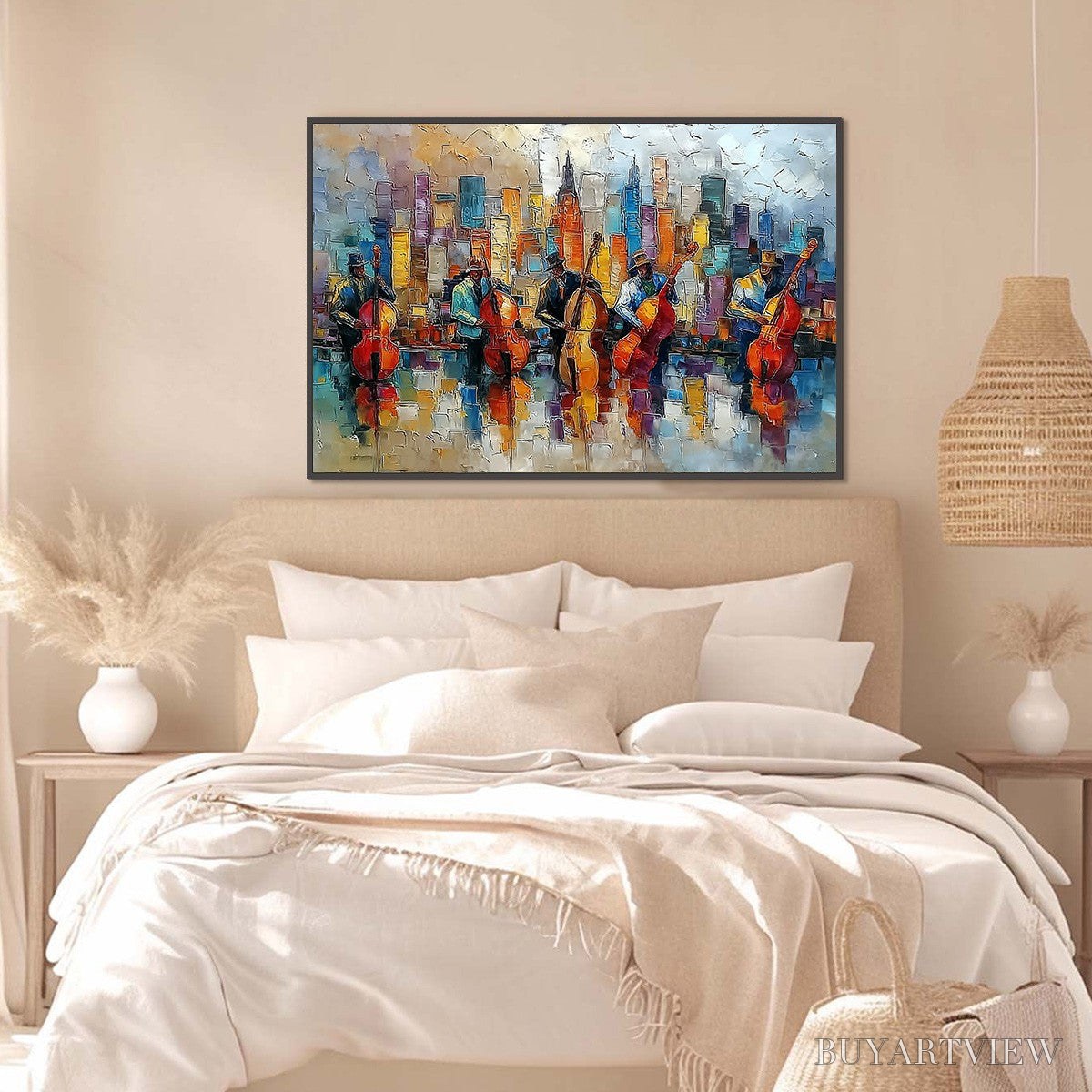 ARTOVITAS Urban Serenade – Textured Palette Knife Cityscape Jazz Painting - image 4