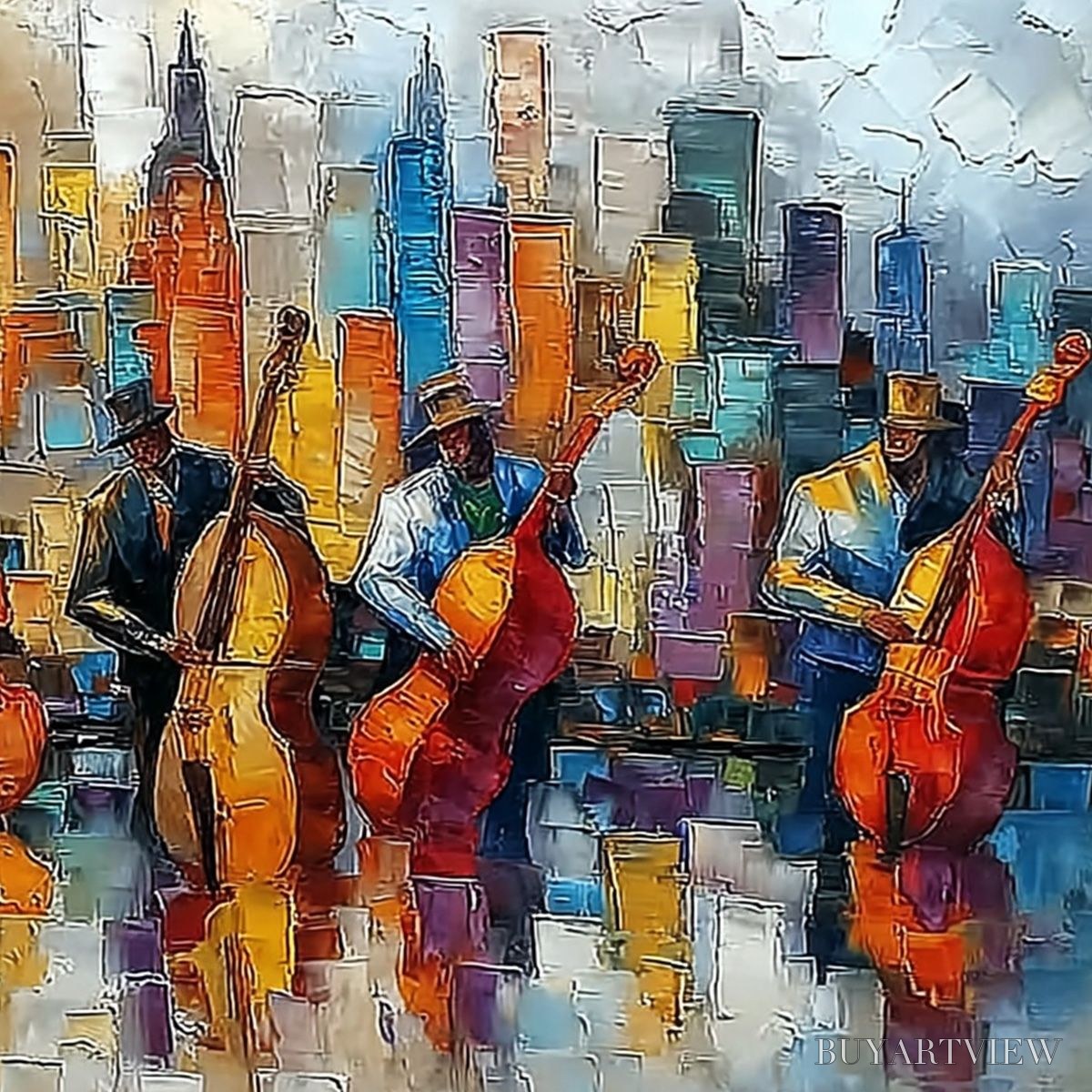ARTOVITAS Urban Serenade – Textured Palette Knife Cityscape Jazz Painting - image 5