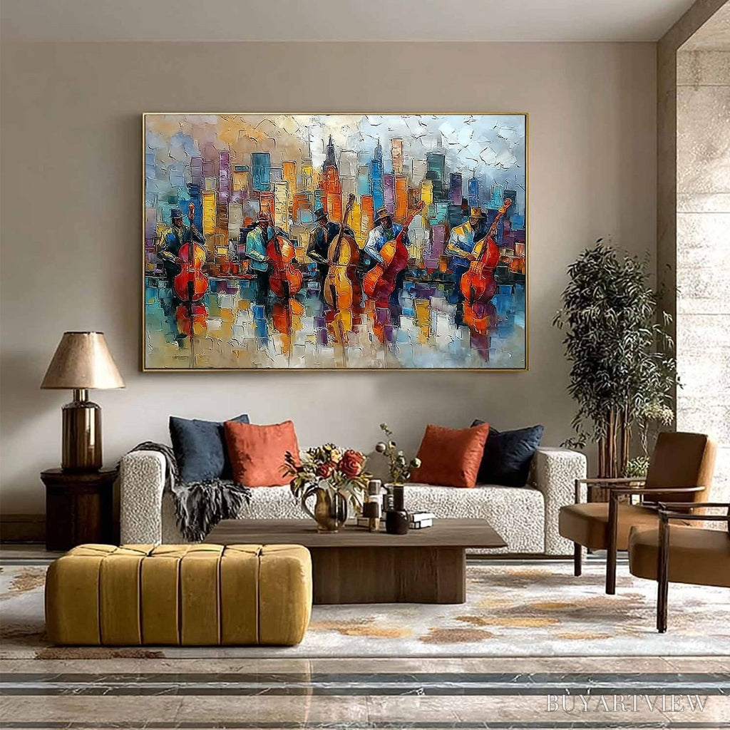 ARTOVITAS Urban Serenade – Textured Palette Knife Cityscape Jazz Painting - image 6