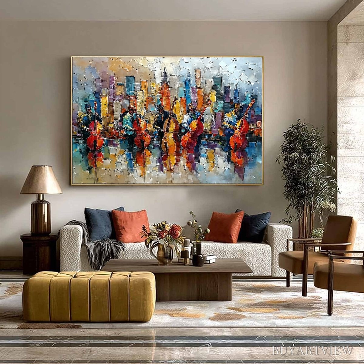 ARTOVITAS Urban Serenade – Textured Palette Knife Cityscape Jazz Painting - image 6