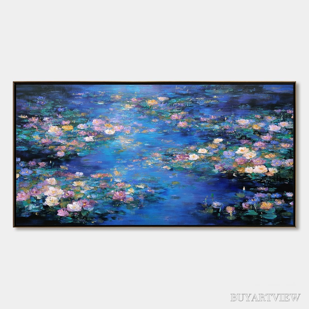 ARTOVITAS Serene Reflections – Impressionistic Textured Water Lily Pond Oil Painting - image 1