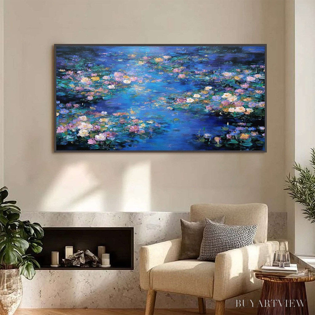 ARTOVITAS Serene Reflections – Impressionistic Textured Water Lily Pond Oil Painting - image 2
