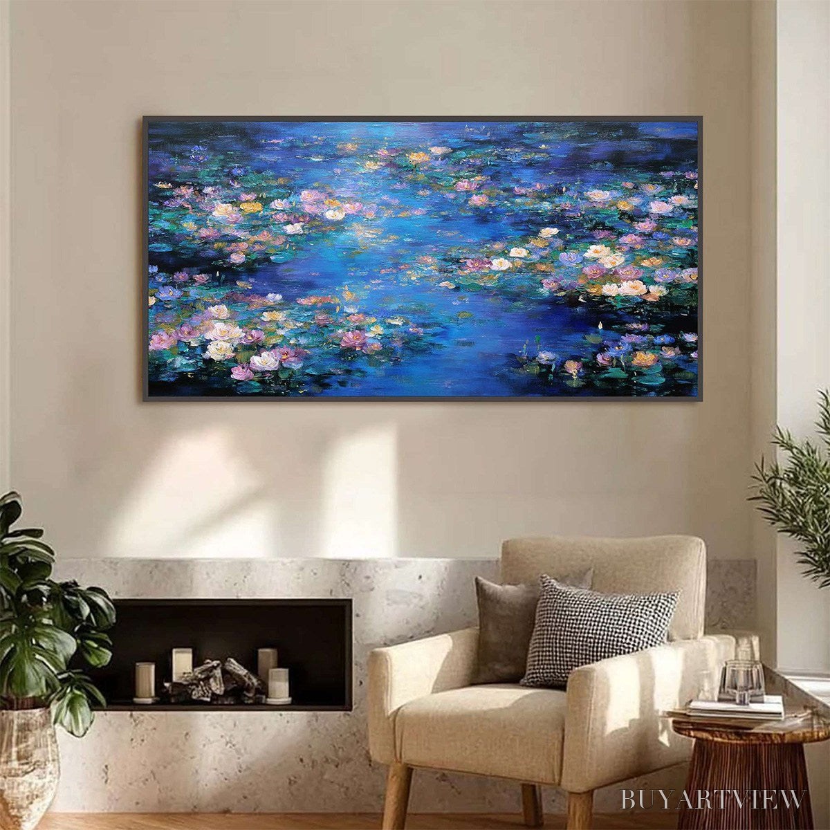 ARTOVITAS Serene Reflections – Impressionistic Textured Water Lily Pond Oil Painting - image 2