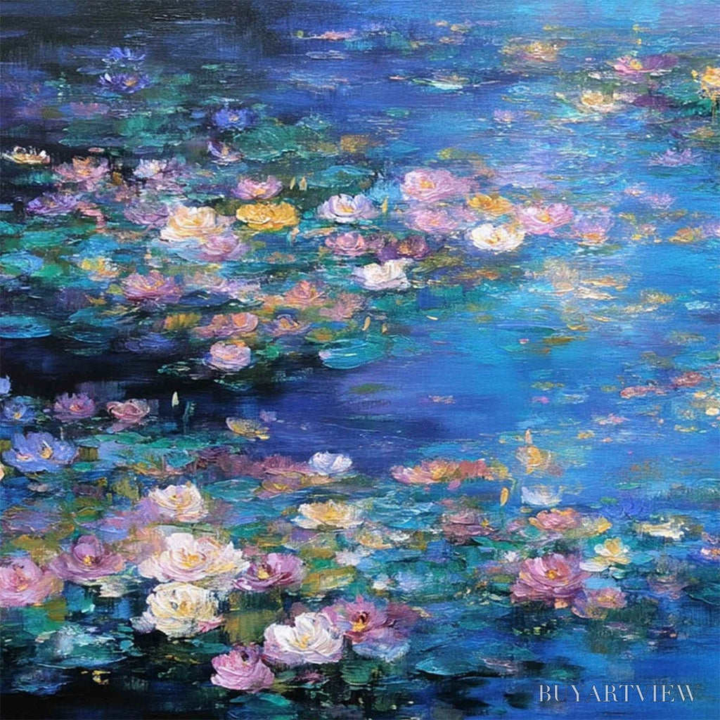ARTOVITAS Serene Reflections – Impressionistic Textured Water Lily Pond Oil Painting - image 3