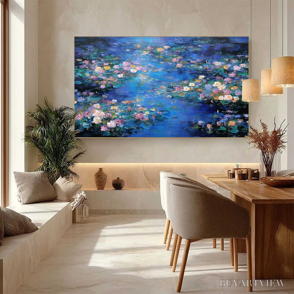 ARTOVITAS Serene Reflections – Impressionistic Textured Water Lily Pond Oil Painting - image 4