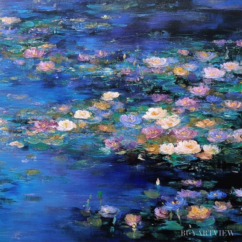 ARTOVITAS Serene Reflections – Impressionistic Textured Water Lily Pond Oil Painting - image 5