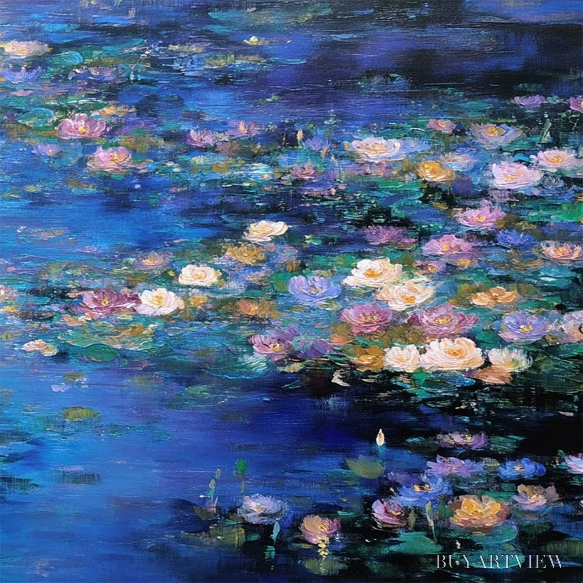 ARTOVITAS Serene Reflections – Impressionistic Textured Water Lily Pond Oil Painting - image 5