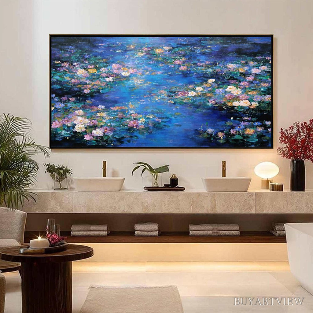 ARTOVITAS Serene Reflections – Impressionistic Textured Water Lily Pond Oil Painting - image 6