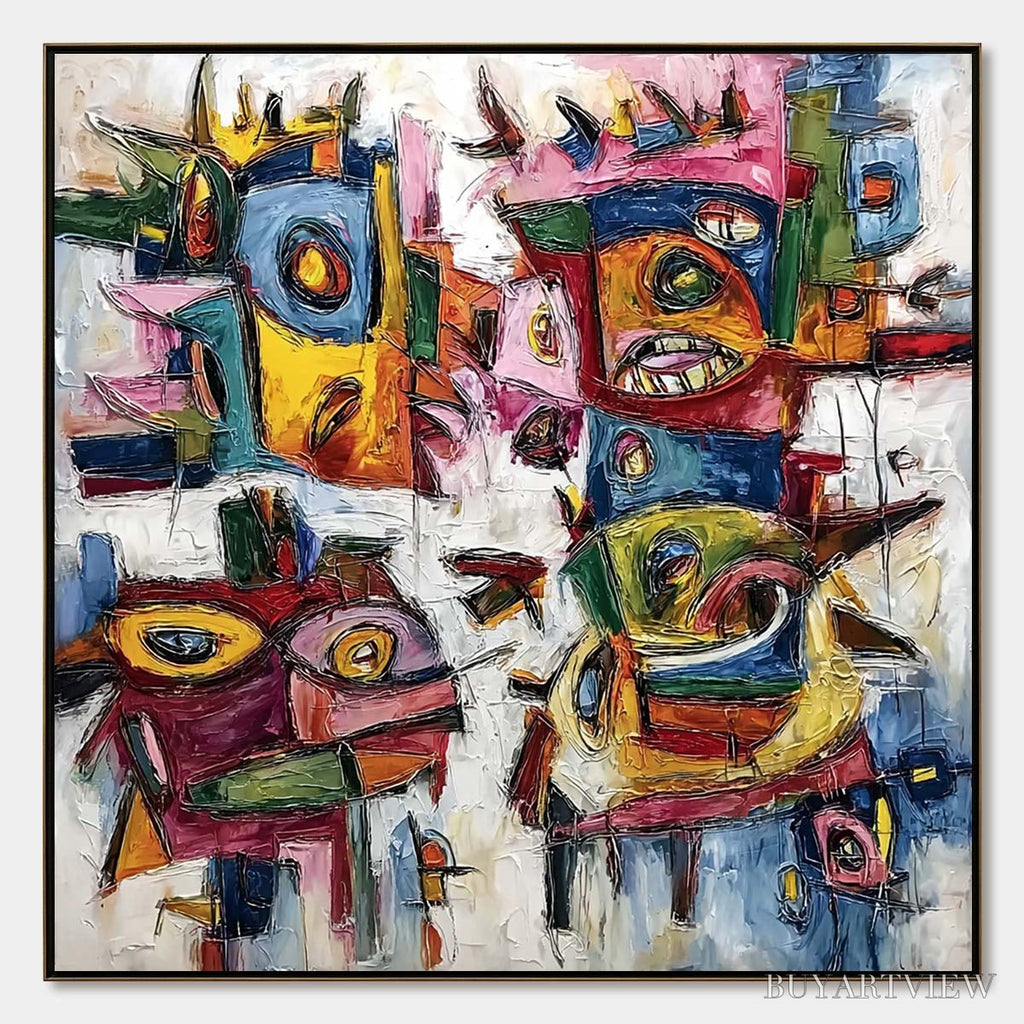 ARTOVITAS Urban Carnival – Large Colorful Abstract Impasto Painting for Modern Decor - image 1