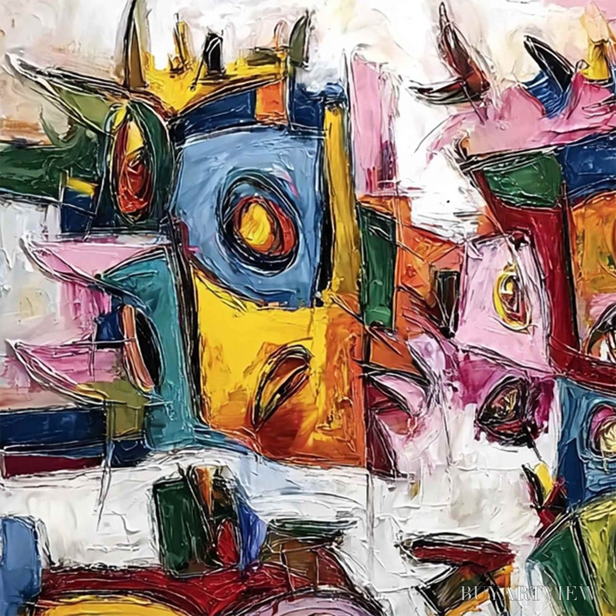 ARTOVITAS Urban Carnival – Large Colorful Abstract Impasto Painting for Modern Decor - image 3