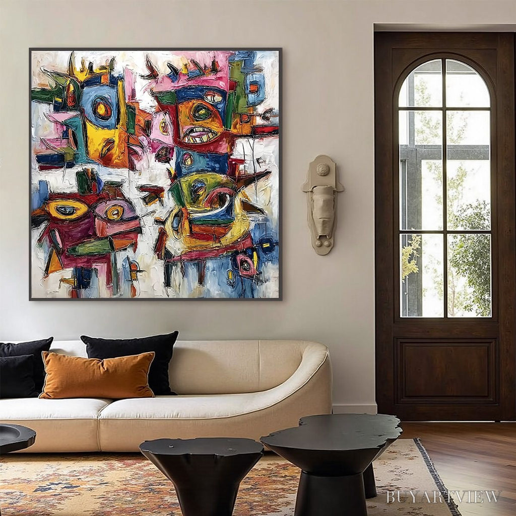 ARTOVITAS Urban Carnival – Large Colorful Abstract Impasto Painting for Modern Decor - image 6