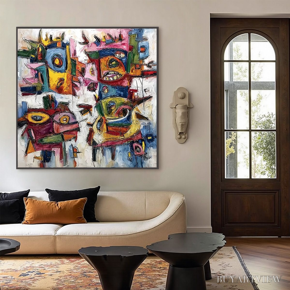 ARTOVITAS Urban Carnival – Large Colorful Abstract Impasto Painting for Modern Decor - image 6