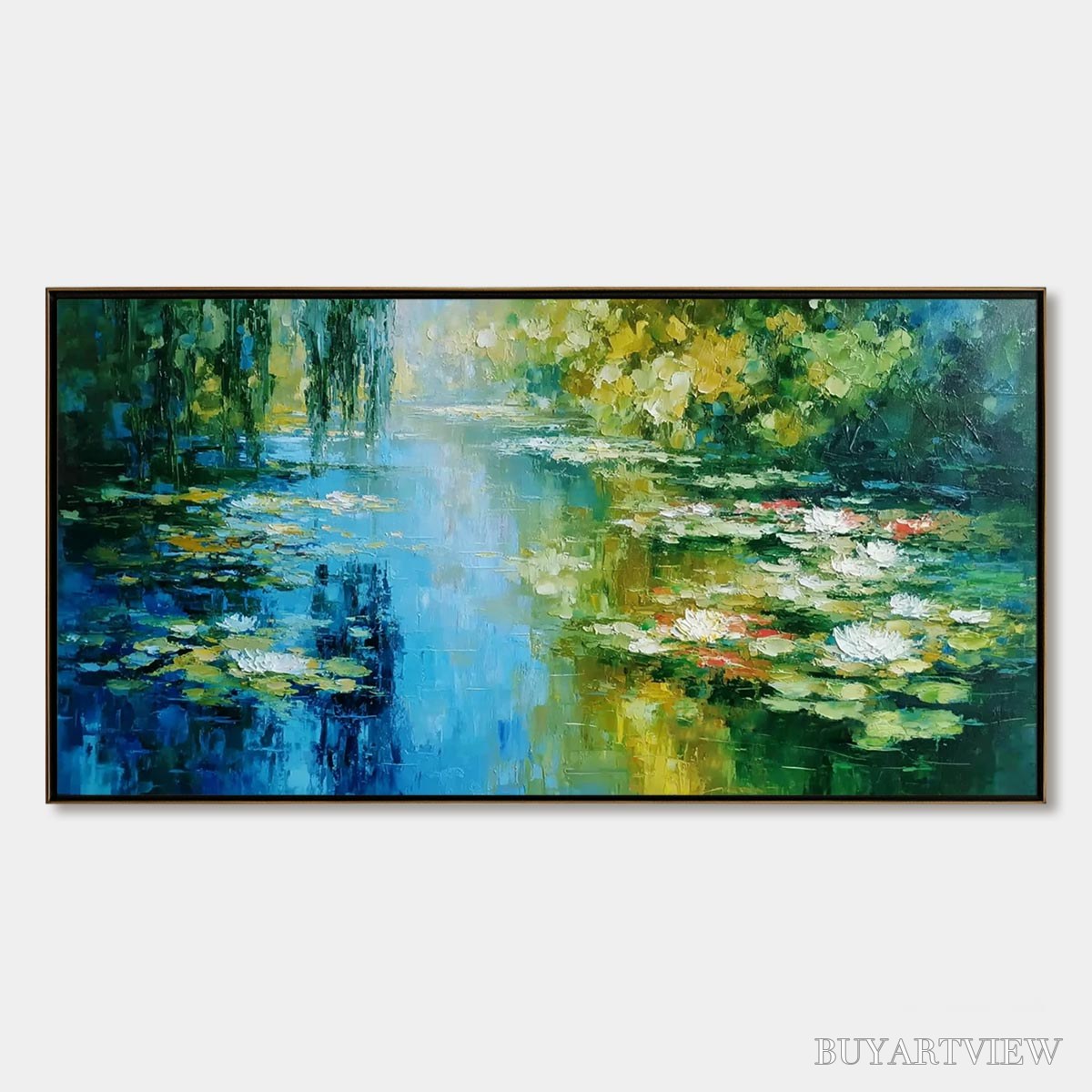 ARTOVITAS Lily Pond Reverie – Textured Impressionist Water Lilies Oil Painting - image 1