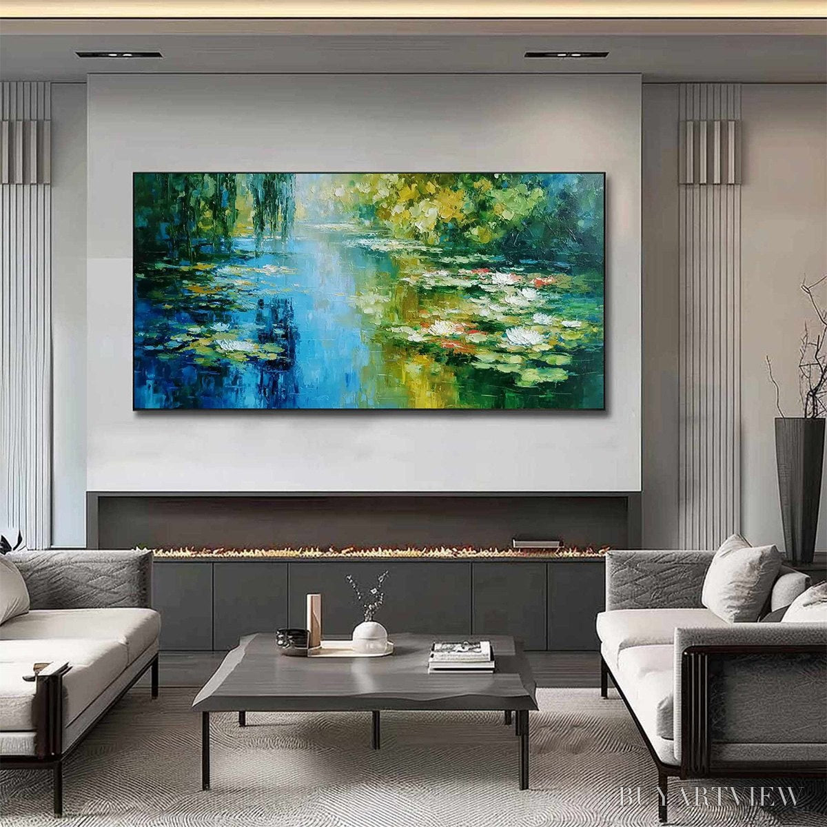 ARTOVITAS Lily Pond Reverie – Textured Impressionist Water Lilies Oil Painting - image 2