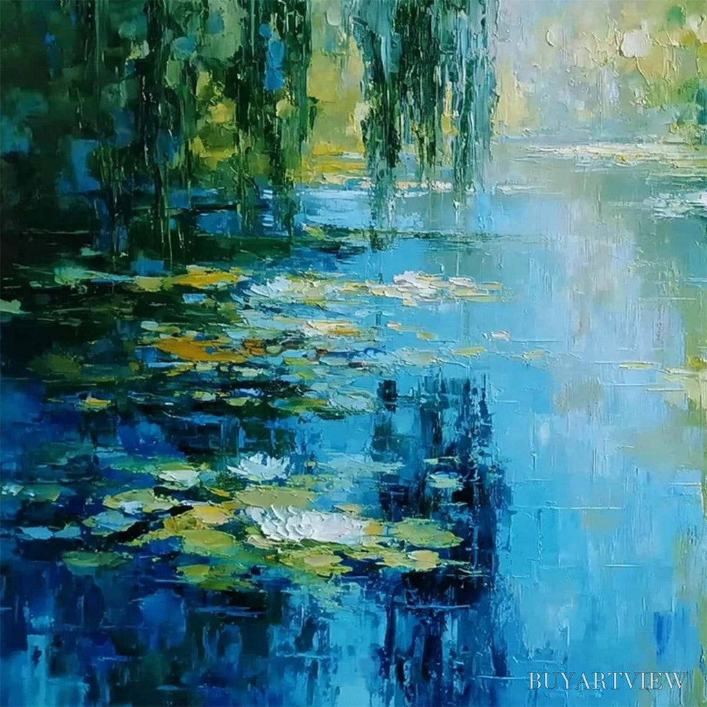 ARTOVITAS Lily Pond Reverie – Textured Impressionist Water Lilies Oil Painting - image 3
