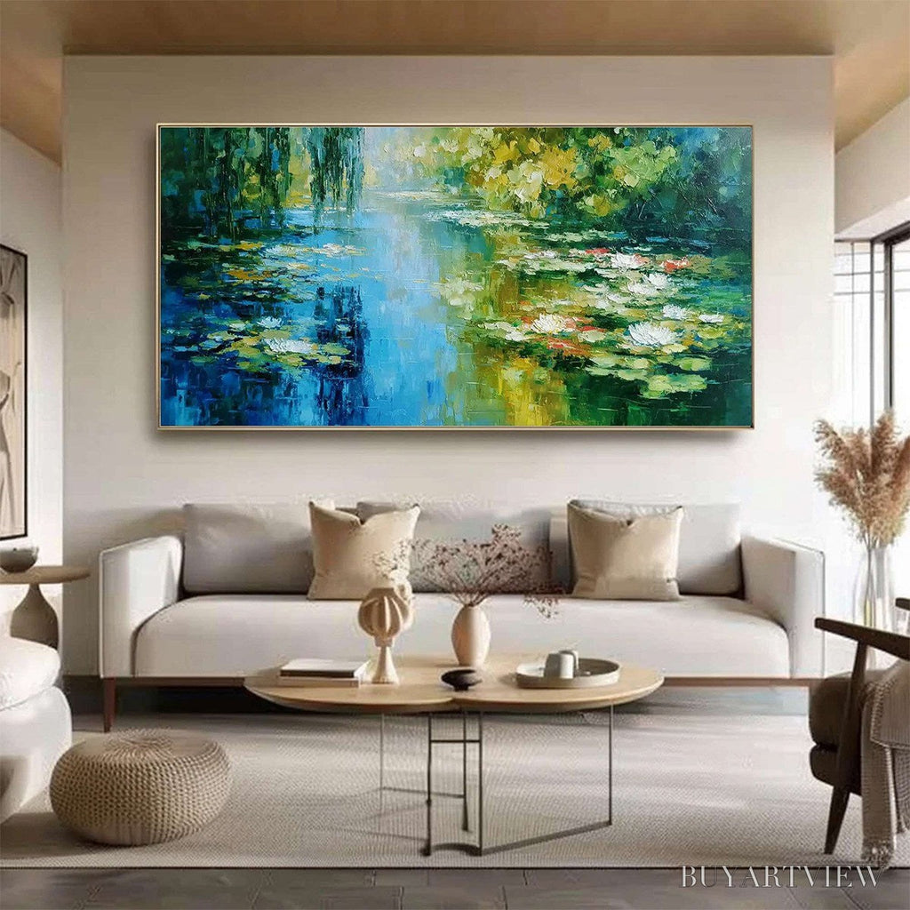 ARTOVITAS Lily Pond Reverie – Textured Impressionist Water Lilies Oil Painting - image 4