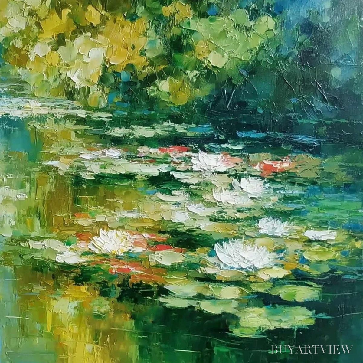 ARTOVITAS Lily Pond Reverie – Textured Impressionist Water Lilies Oil Painting - image 5