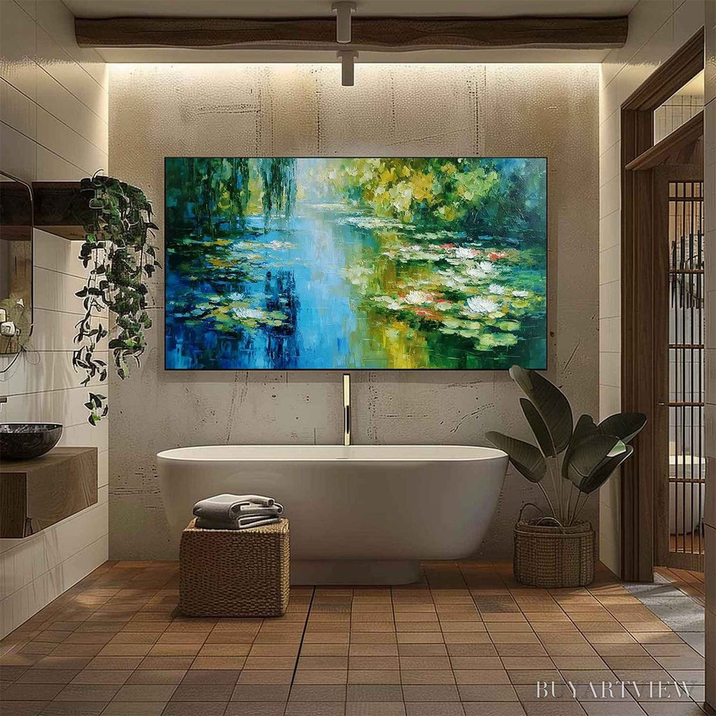 ARTOVITAS Lily Pond Reverie – Textured Impressionist Water Lilies Oil Painting - image 6