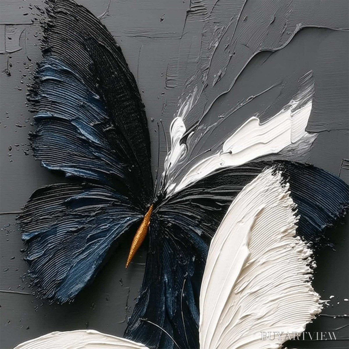 ARTOVITAS Duality – Textured Impasto Black and White Butterfly Painting - image 3