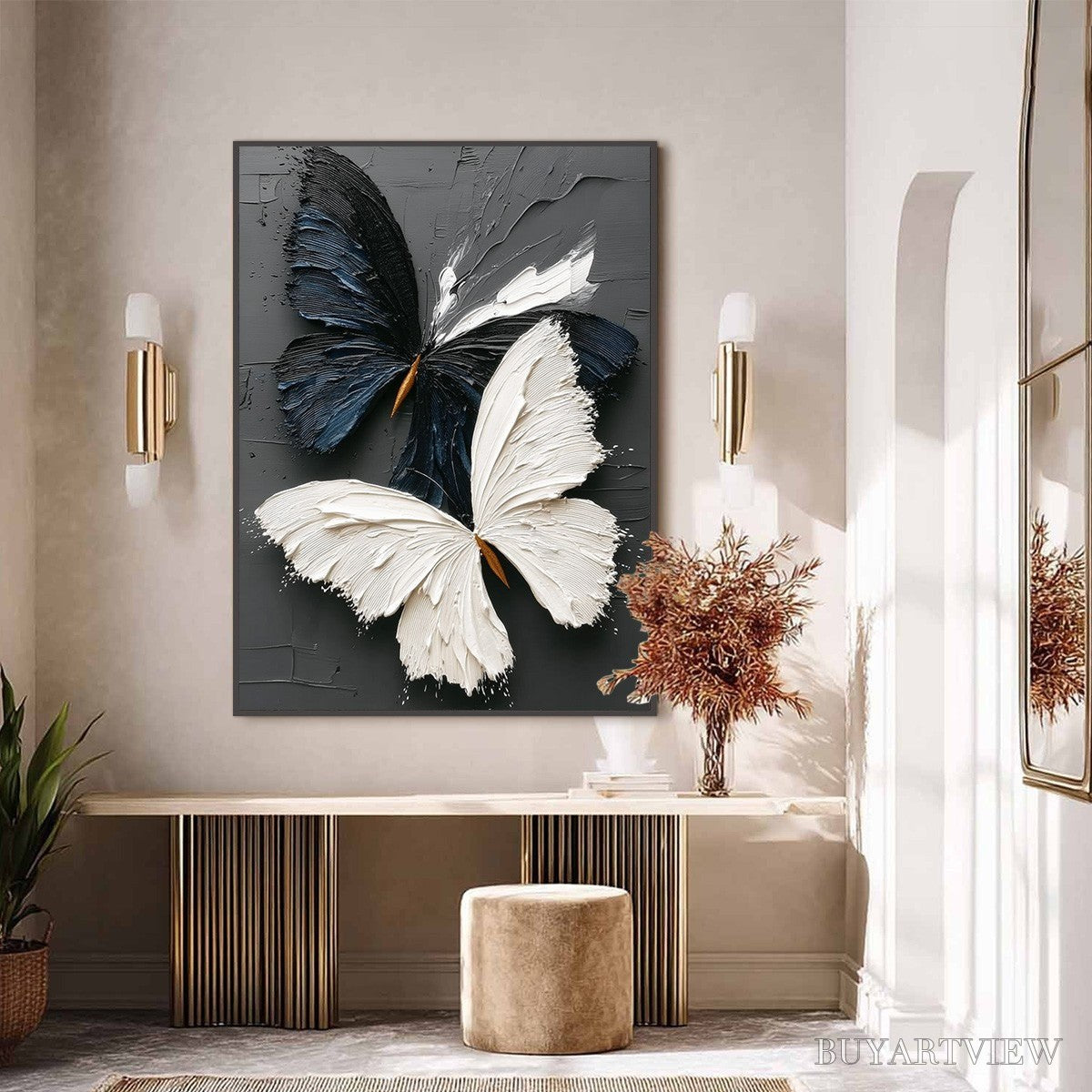 ARTOVITAS Duality – Textured Impasto Black and White Butterfly Painting - image 4