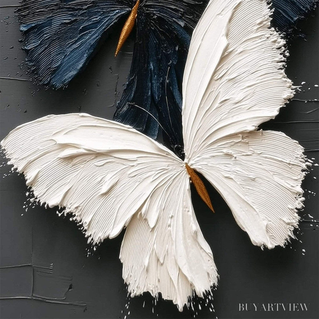 ARTOVITAS Duality – Textured Impasto Black and White Butterfly Painting - image 5