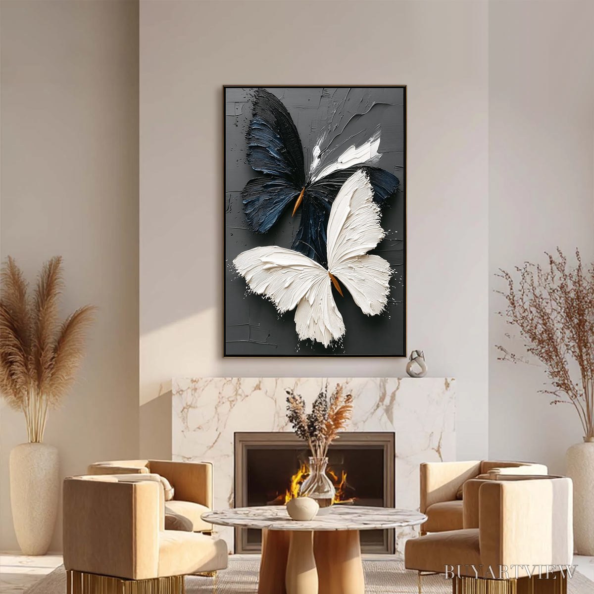 ARTOVITAS Duality – Textured Impasto Black and White Butterfly Painting - image 6