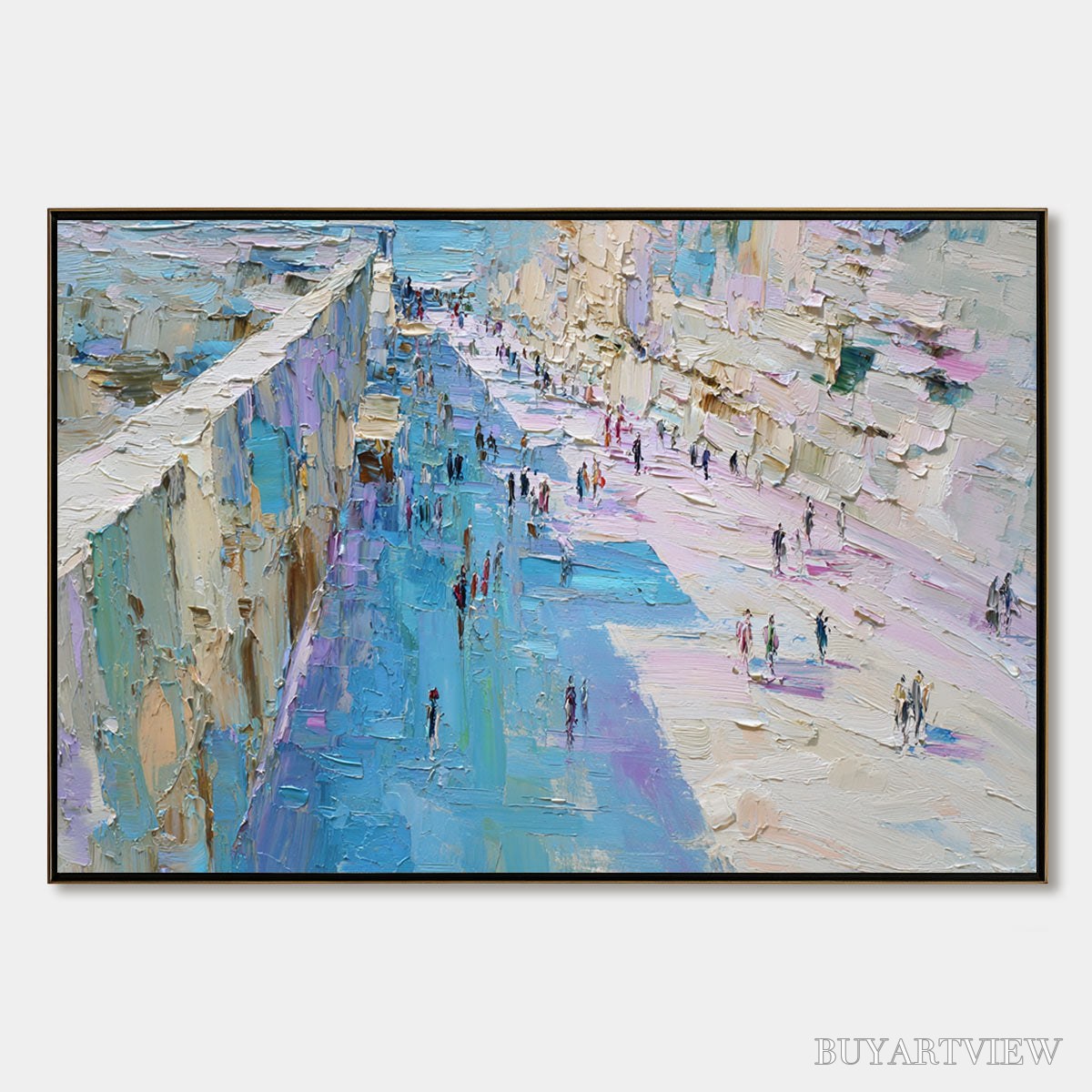 ARTOVITAS Coastal Promenade – Textured Palette Knife Cityscape Painting of a Seaside Stroll - image 1