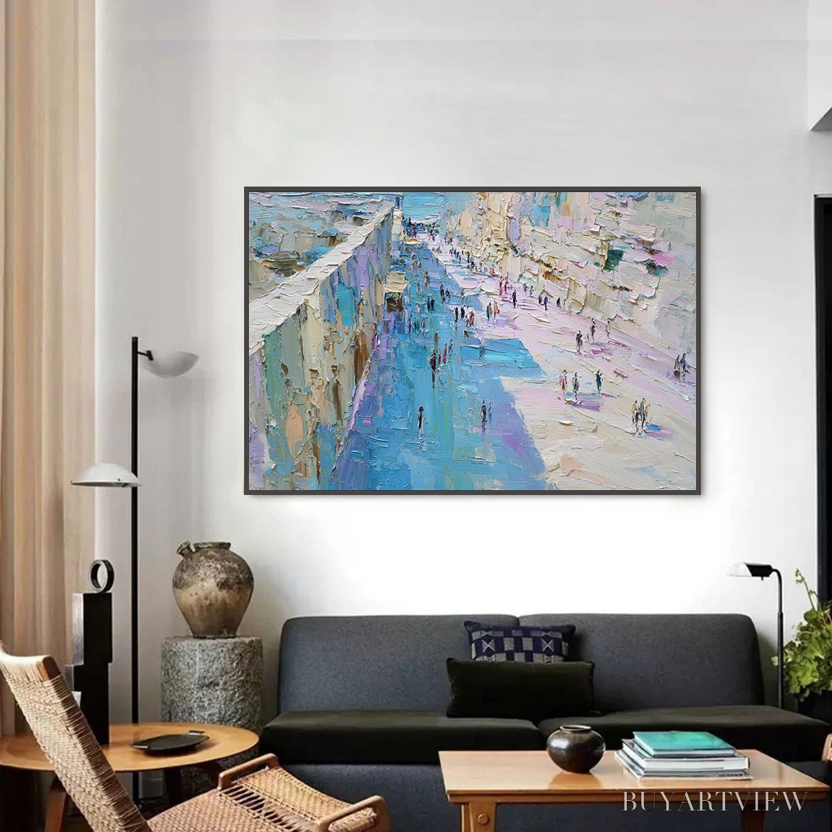 ARTOVITAS Coastal Promenade – Textured Palette Knife Cityscape Painting of a Seaside Stroll - image 2