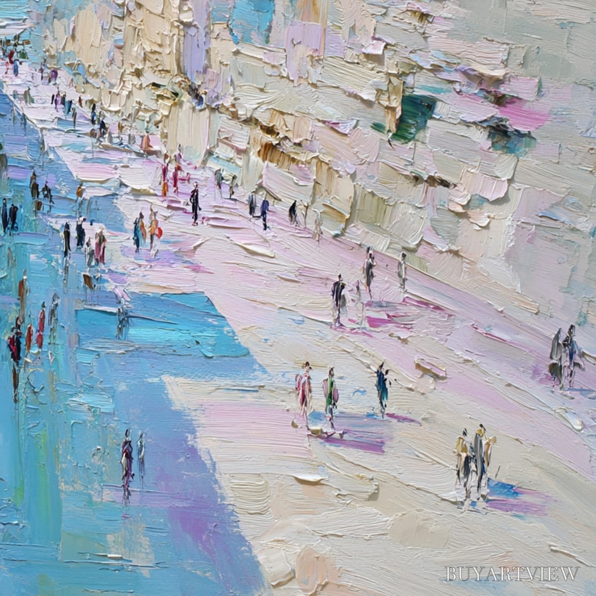 ARTOVITAS Coastal Promenade – Textured Palette Knife Cityscape Painting of a Seaside Stroll - image 3
