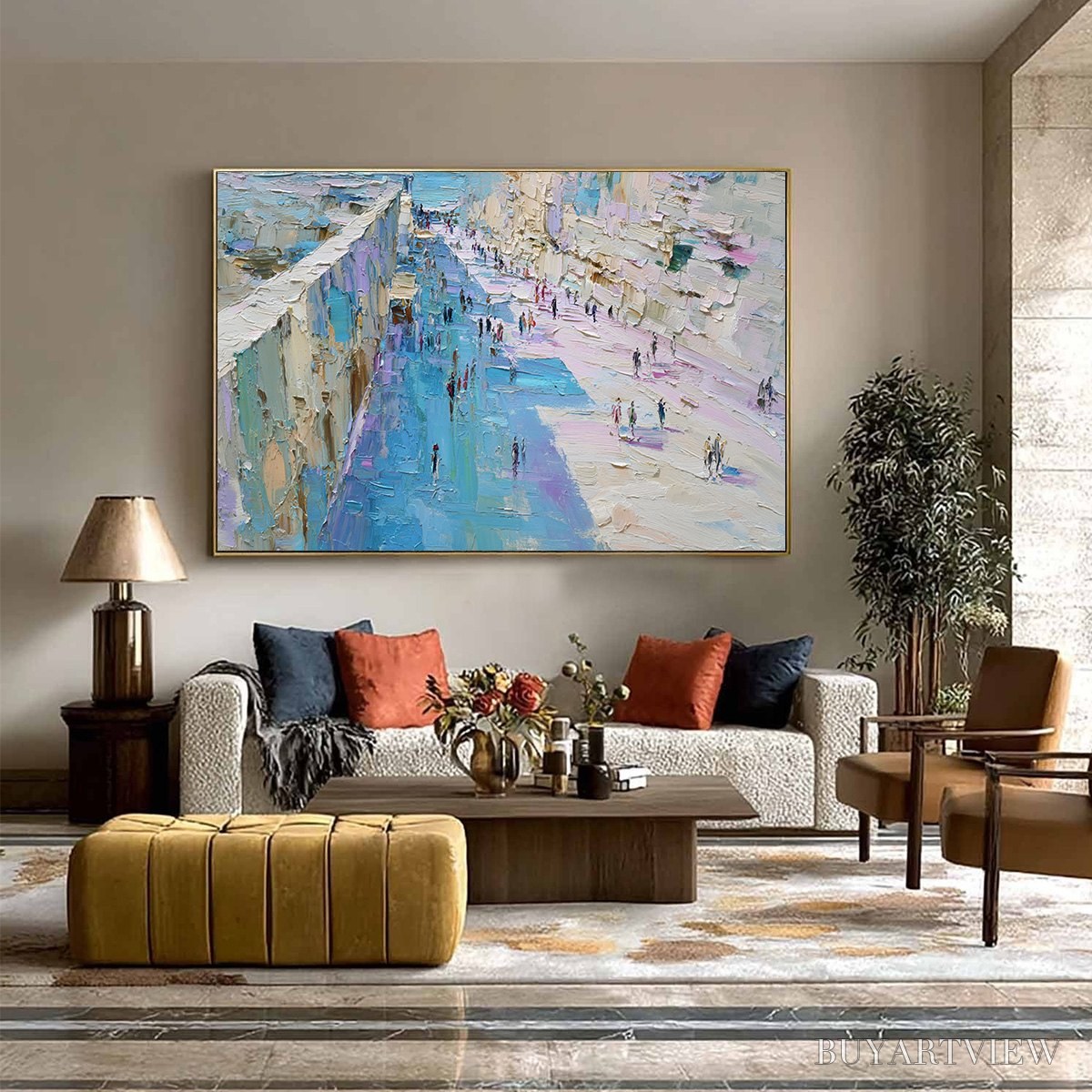 ARTOVITAS Coastal Promenade – Textured Palette Knife Cityscape Painting of a Seaside Stroll - image 4