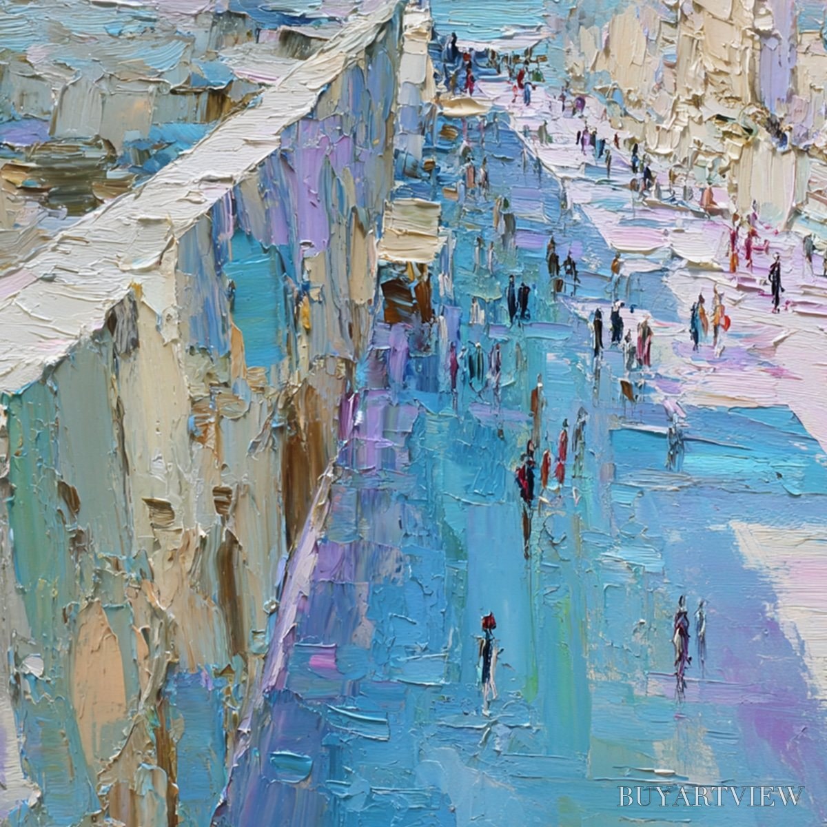 ARTOVITAS Coastal Promenade – Textured Palette Knife Cityscape Painting of a Seaside Stroll - image 5