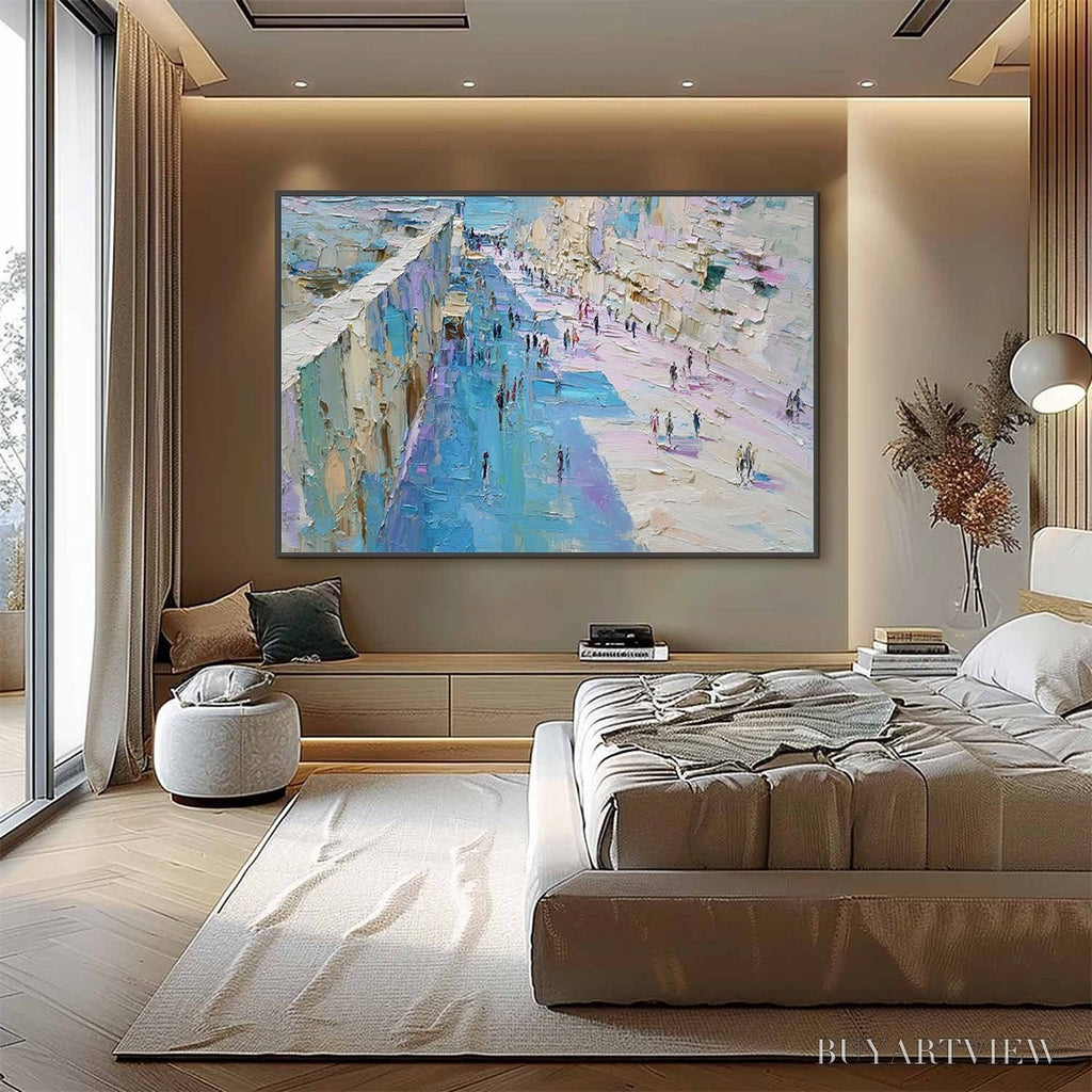 ARTOVITAS Coastal Promenade – Textured Palette Knife Cityscape Painting of a Seaside Stroll - image 6